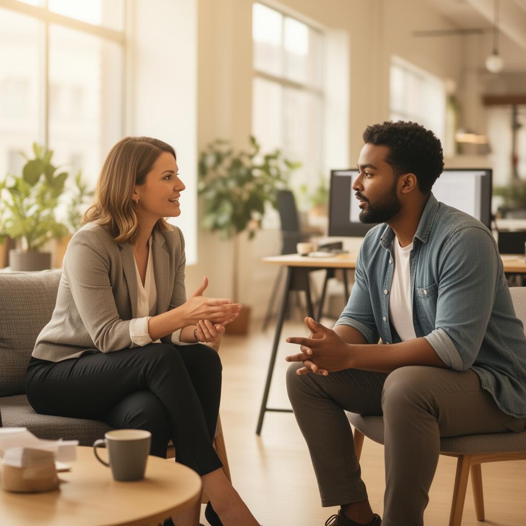 Executive coach in focused one-on-one conversation with a business leader