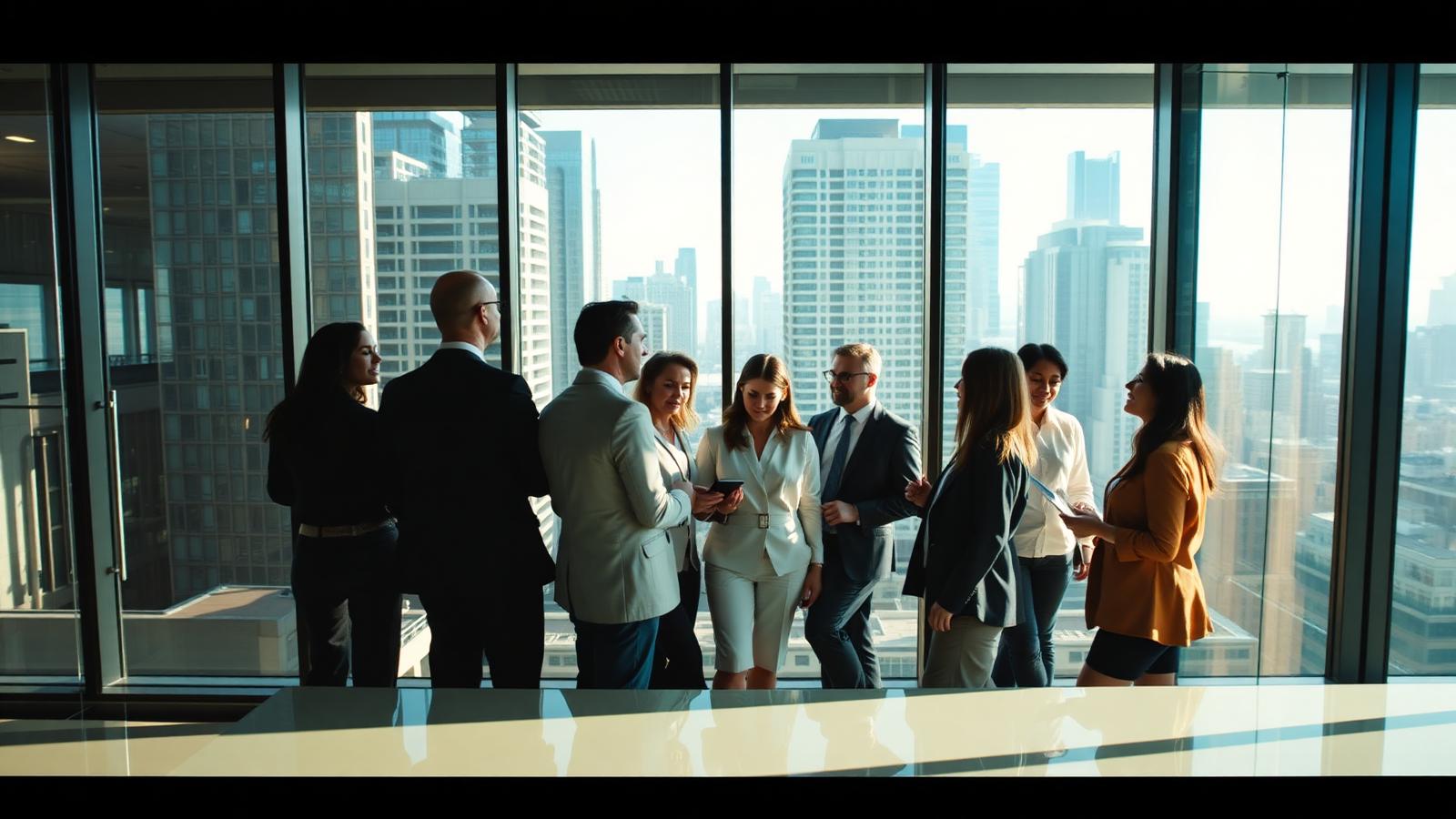 Diverse business team collaborating in a modern office